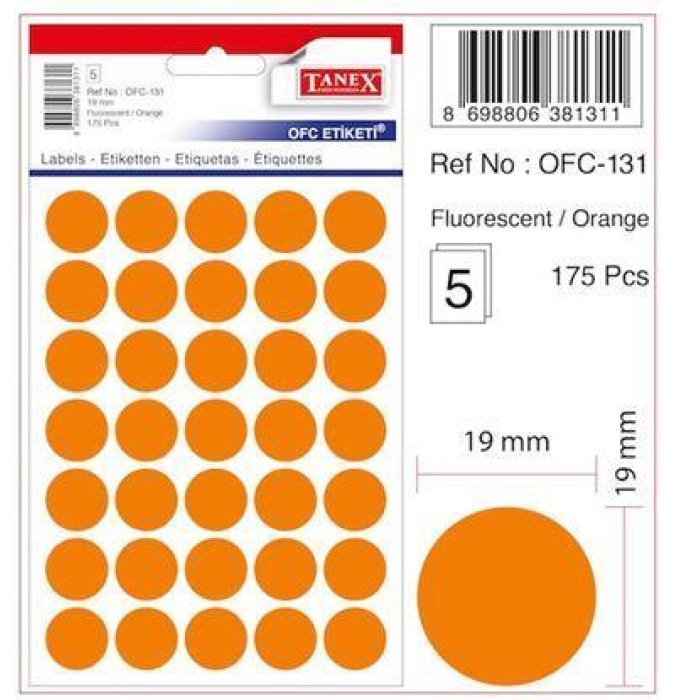 Tanex Florasan OFC-131 Turuncu Ofis Etiketi 19MM