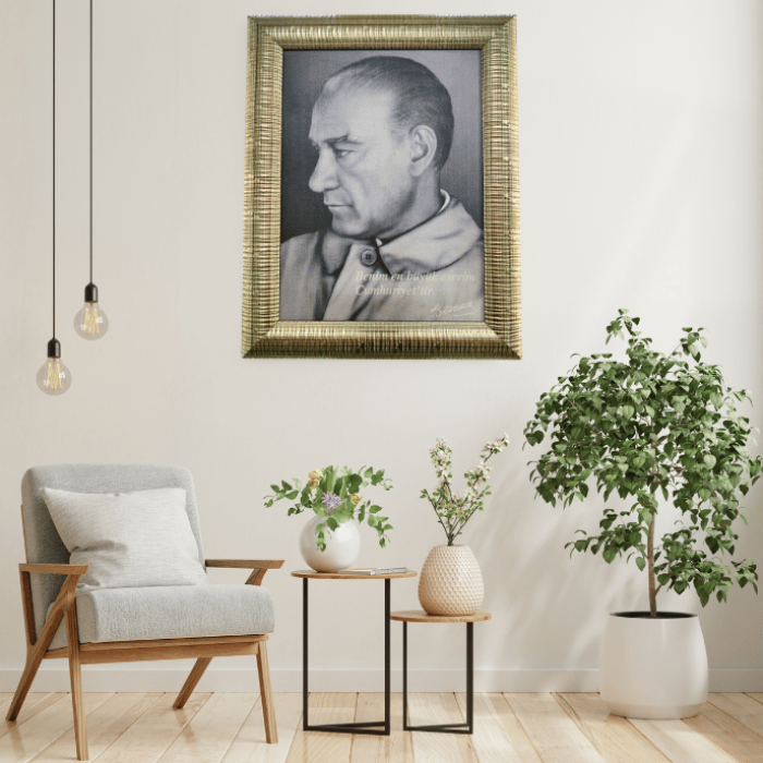 Özel Tasarım Çerçeve | Atatürk Benim En Büyük Eserim Cumhuriyettir Tablosu (23.5 X 29.5 Cm)