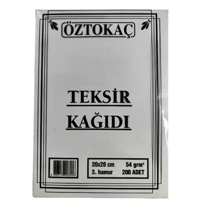 Öztokaç Teksir Kağıdı 20 X 28 Cm 3. Hamur 54 Gr 200lü Paket
