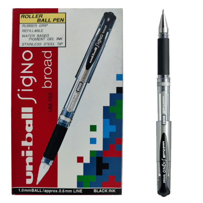 Uni-Ball Siyah Roller Kalem Signo Broad Jel Bilye Uç İmza Kalemi 1.0 MM 12Li Kutu | UM-153