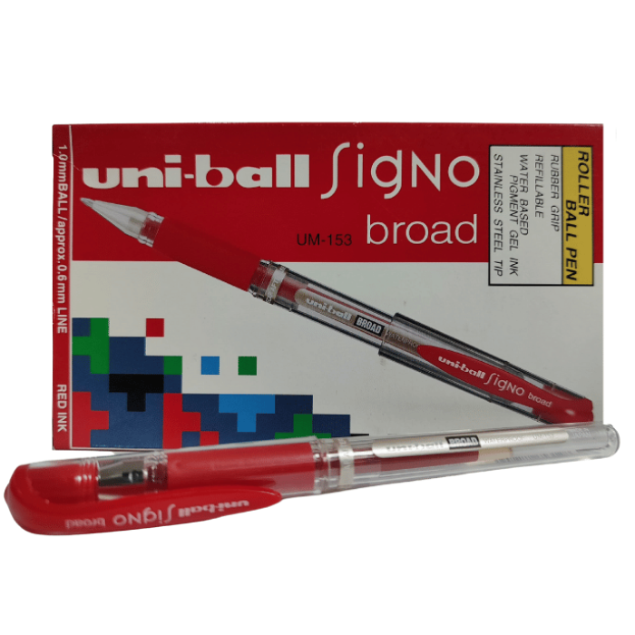 Uni-Ball Kırmızı Roller Kalem Signo Broad Jel Bilye Uç İmza Kalemi 1.0 MM 12li Paket | UM-153