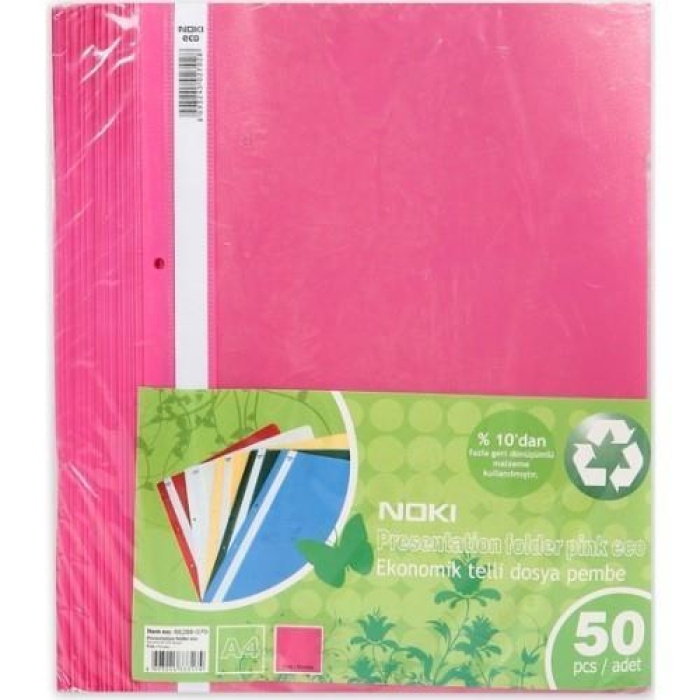 Noki Plastik Pembe Telli Dosya Eco A4 50li Paket| 4828-070