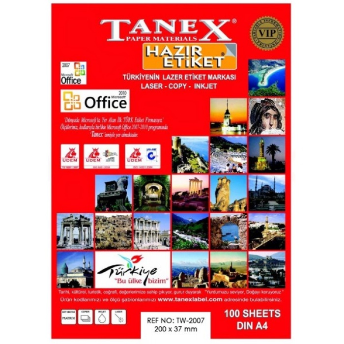 Tanex TW-2007 Lazer Etiketi 200mm X 37mm | TW-2007