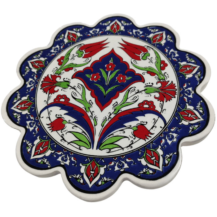 Çini Desenli Çiçekler Seramik Nihale 18 Cm Koruyucu Kaydırmaz Altlik Model 2