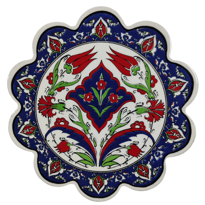 Çini Desenli Çiçekler Seramik Nihale 18 Cm Koruyucu Kaydırmaz Altlik Model 2