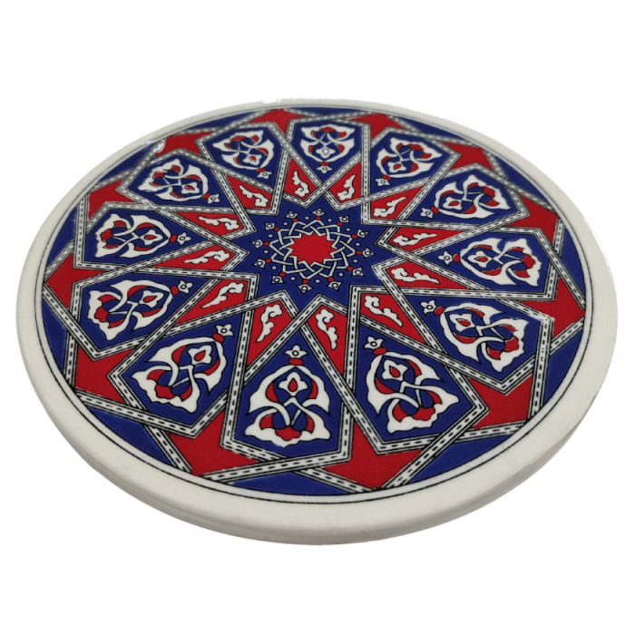 Çini Desenli Çiçekler Seramik Yuvarlak Nihale 16 Cm Koruyucu Kaydırmaz Altlik Model 2