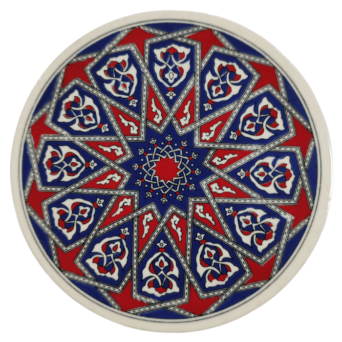 Çini Desenli Çiçekler Seramik Yuvarlak Nihale 16 Cm Koruyucu Kaydırmaz Altlik Model 2