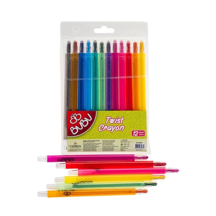 BU-BU Çevirmeli Mum Boya Twist Crayon 12 Renk | 00044