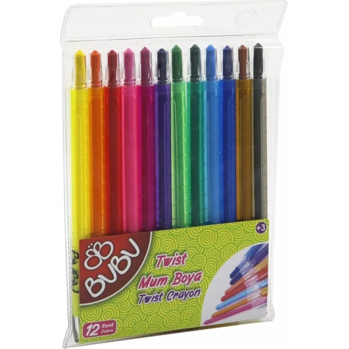 BU-BU Çevirmeli Mum Boya Twist Crayon 12 Renk | 00044