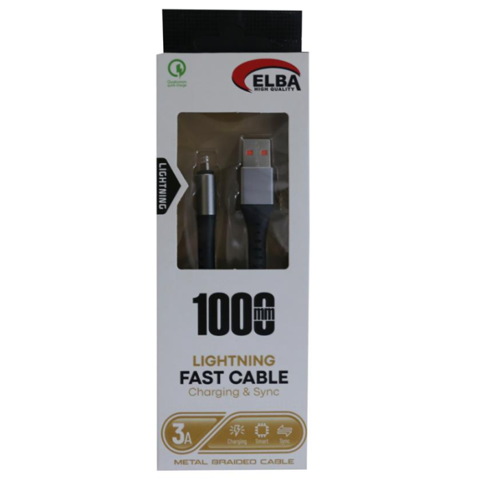 Elba 1Mt İphone Lightning 3A Hızlı Şarj Hasırlı Şarj Kablosu Beyaz | ELB27-IOS