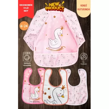 Kuğu Desen 4lü Set Eko Sıvı Geçirmez Aktivite Ve Mama Önlüğü Kendi Kutusunda 6-24 Ay