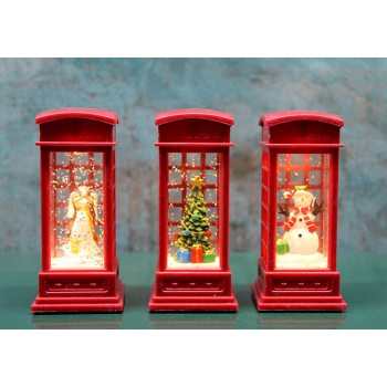 1 ad. Telefon Kulübeli Işıklı Kar Küresi 12 cm - Model Seçiniz - Alk3216