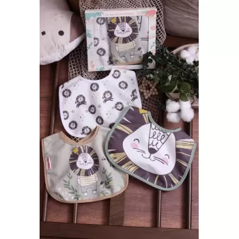 Kaplan Temalı Kare 3 Parça Microfiber Mama Önlüğü Kendi Kutusunda (sıvı Geçirmez) Çıtçıtlı