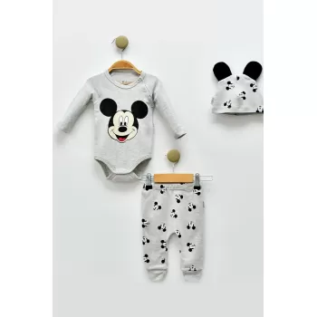 Mickey Desenli Şapkalı 3lü Erkek Bebek Takımı
