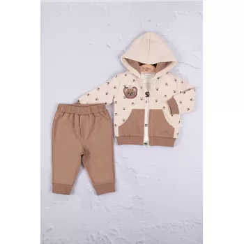 Persona Bear Nakışlı % 100 Pamuk 3li Erkek Bebek Takım