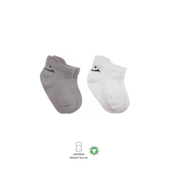 2li Sneakers Smile Penye Çorap Bs20106 Gri Ekru