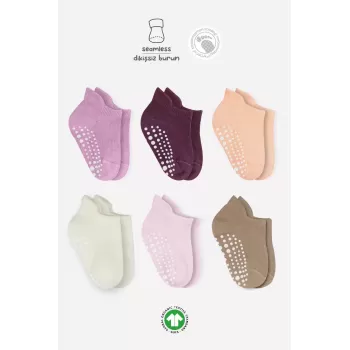 6lı Sneakers Kaymaz Penye Çorap Bs20102 Gül Kurusu