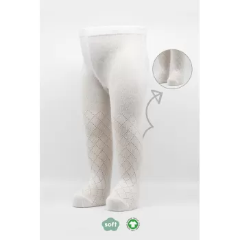 Tekli Ekose Kabartma Penye Külotlu Çorap Bs50105 Ekru