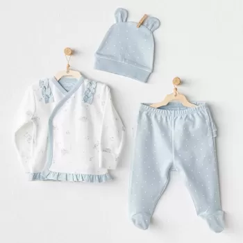 Cuddly Bunny Bear 3lü Zıbın Set Blue