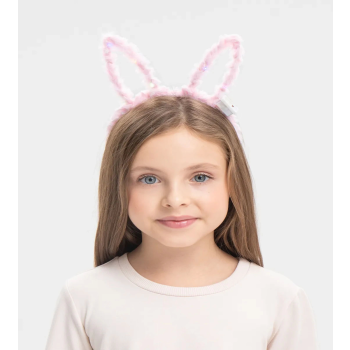 Led Işıklı Peluş Pofuduk Tavşan Kulak Tavşan Taç Pembe 17x23 Cm