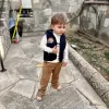 Fitilli Kadife Pantolon Kapitone Kapşonlu Yelek Uzun Kollu Sweat 3lü Erkek Çocuk Takımı Gri