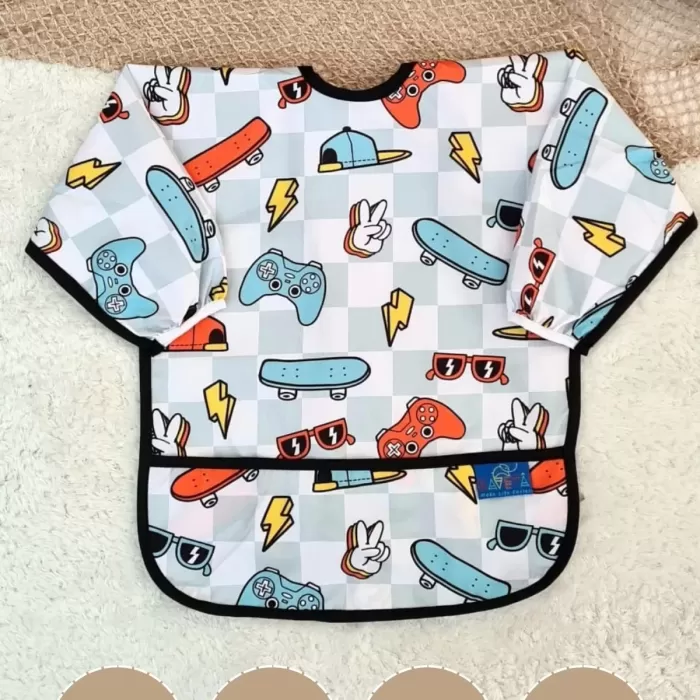 Play Desenli Sıvı Geçirmez Unisex Aktivite Ve Mama Önlüğü 6-24 Ay