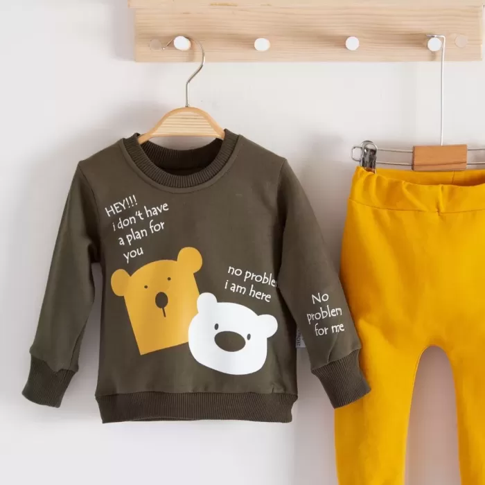 No Problem Yazılı Bear Desenli 2li Erkek Bebek Takımı