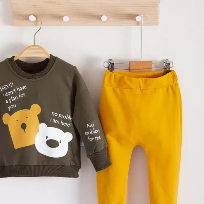 No Problem Yazılı Bear Desenli 2li Erkek Bebek Takımı
