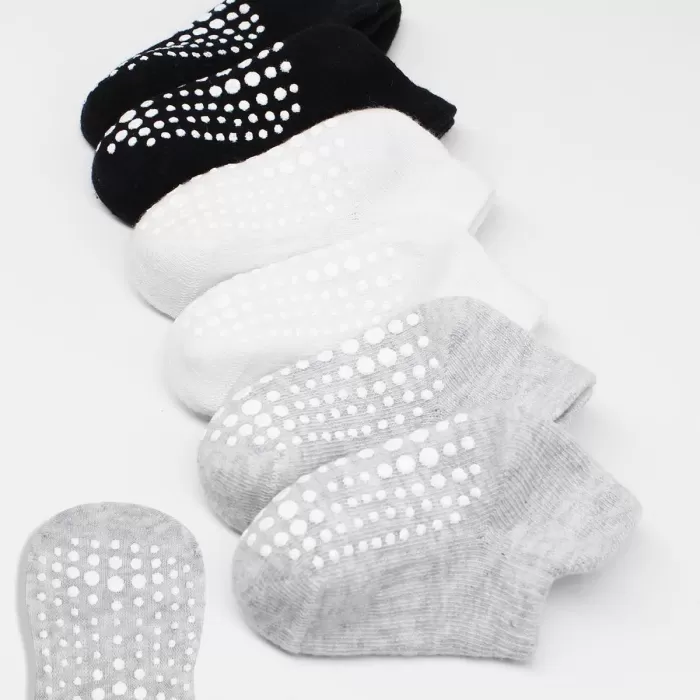 6lı Sneakers Kaymaz Penye Çorap Bs20102 Gri Beyaz Siyah