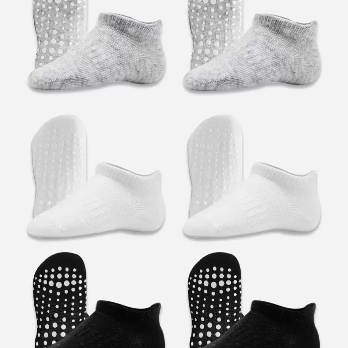 6lı Sneakers Kaymaz Penye Çorap Bs20102 Gri Beyaz Siyah
