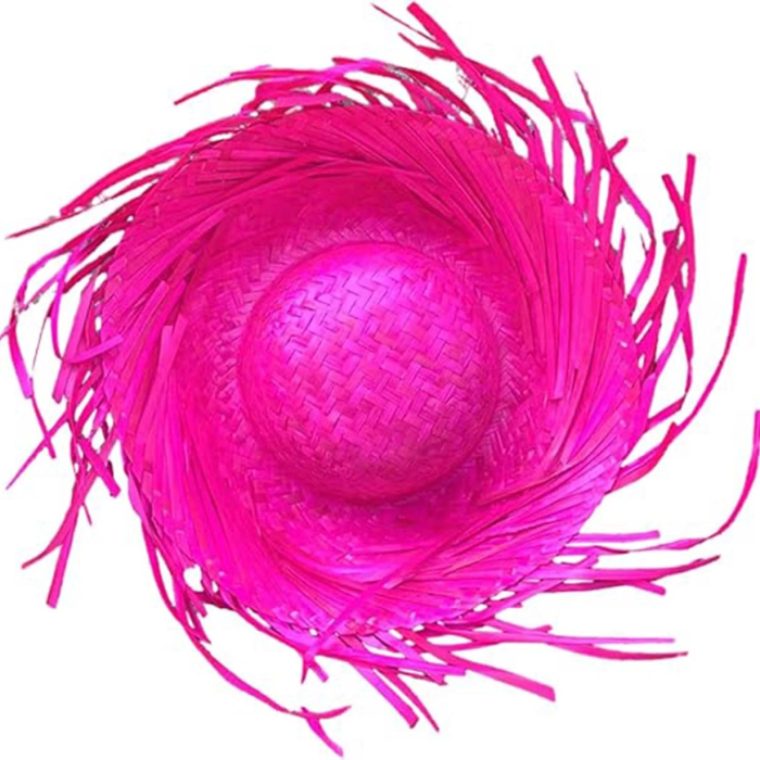 Tropikal Parti Pembe Fuşya Hasır Hawaii Şapkası 13x36 Cm