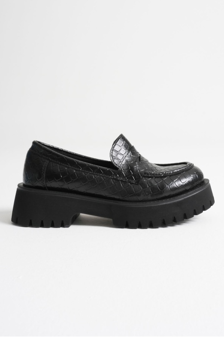 Noir Kadın Günlük Siyah Kroko Loafer Ayakkabı
