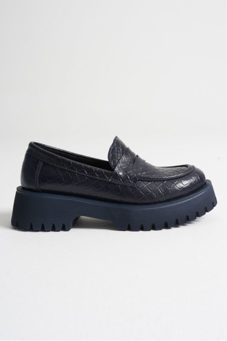 Noir Kadın Günlük Lacivert Kroko Loafer Ayakkabı