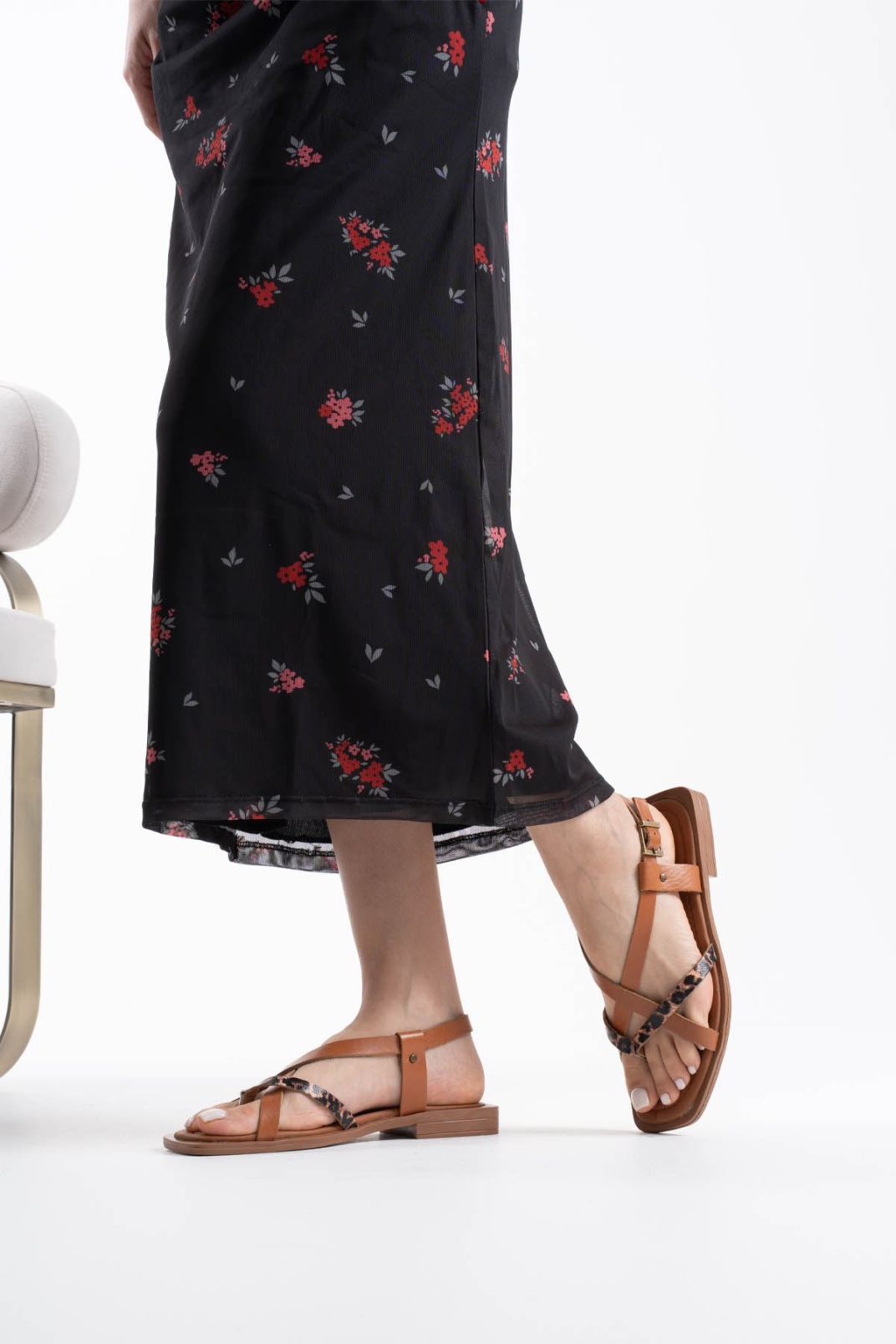 Simone Taba Leopar Detaylı Hakiki Deri Sandalet