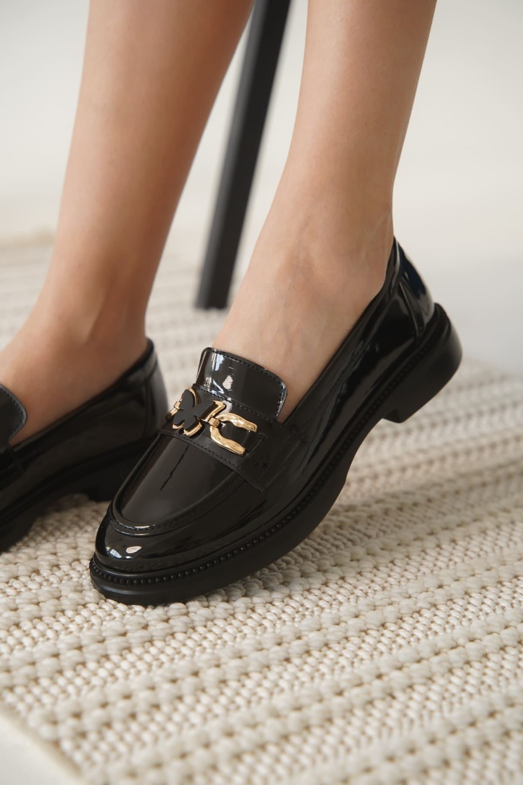 Selly Kadın Siyah Rugan Loafer