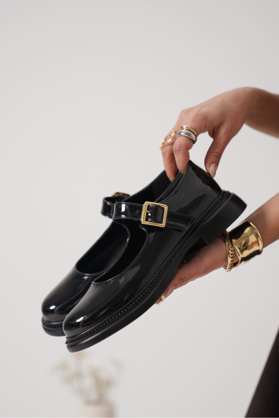 Briana Siyah Rugan Toka Detaylı Mary Jane Ayakkabı