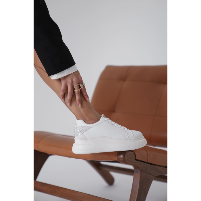 Grace Arkası Taşlı Beyaz Kadın Sneaker