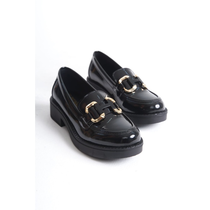 Caro Rugan Siyah Gold Tokalı Kadın Loafer