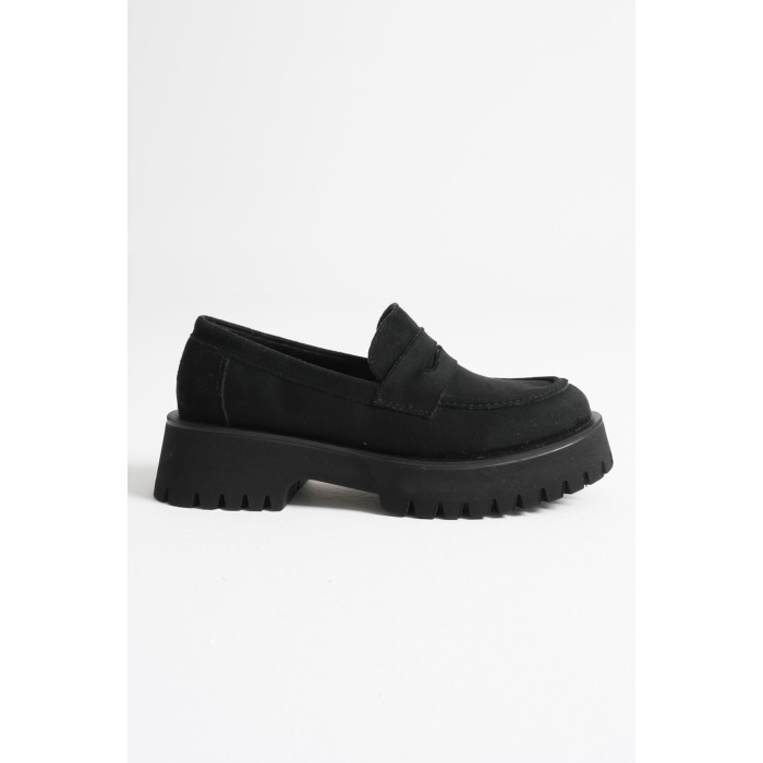 Noir Kadın Günlük Siyah Süet Loafer Ayakkabı