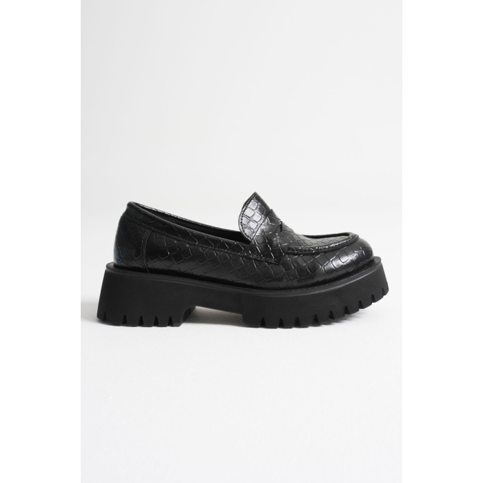 Noir Kadın Günlük Siyah Kroko Loafer Ayakkabı