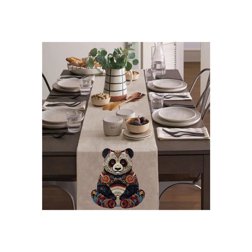 Renkli Panda Runner, Runer, Masa Örtüsü, Sofranıza Zarafet Katın Runner, Masa Örtüsü
