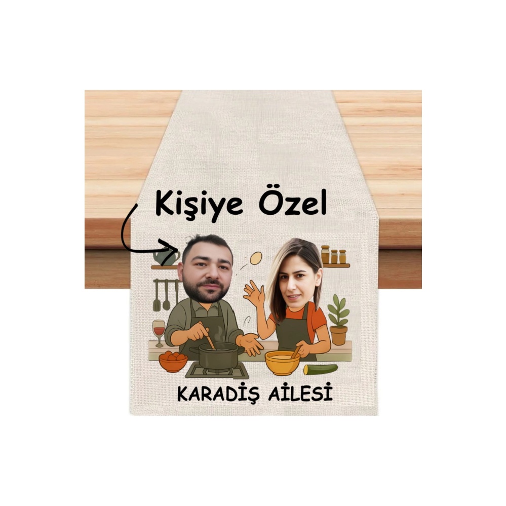 Kişiye Özel Karikatür Baskılı Çift Tasarımlı Runner, Runer, Sofranıza Zarafet , Masa Örtüsü