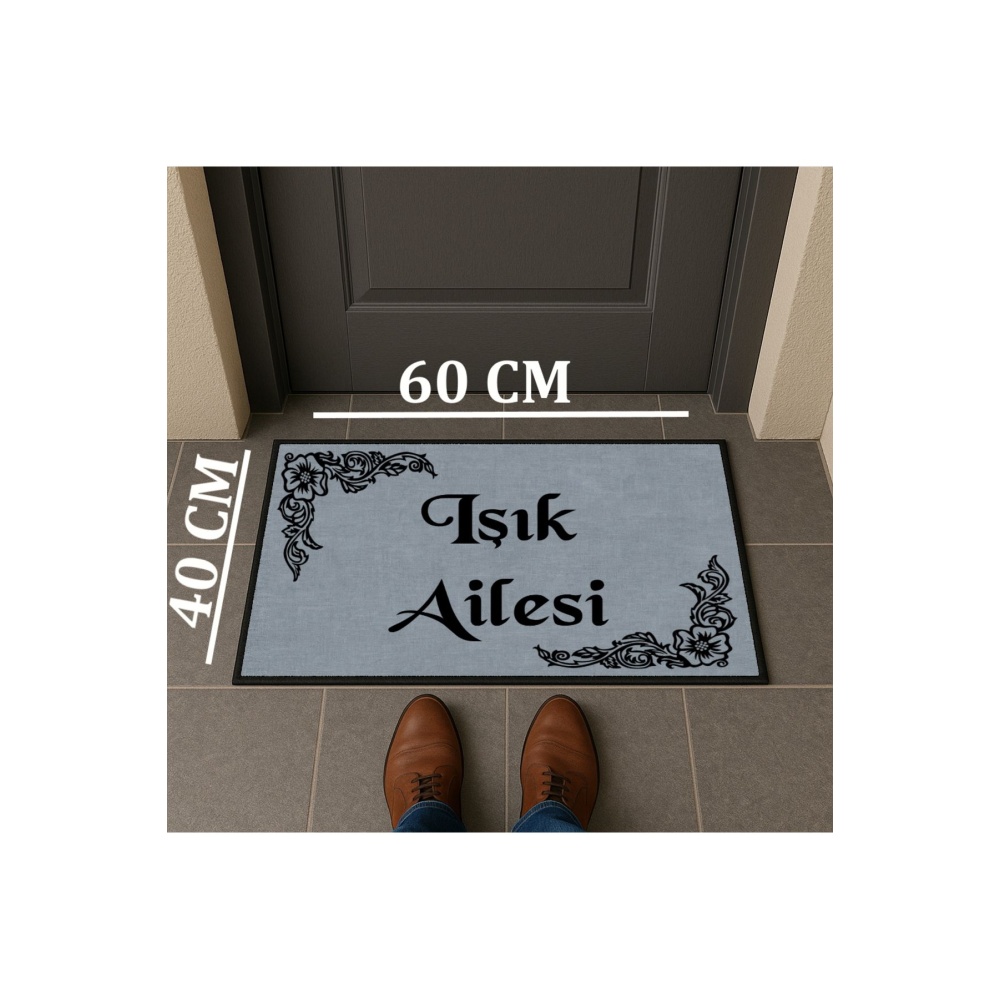 Soyisimli Şık Çerçeveli Kişiye Özel Tasarım Kapi Paspas 60x40cm Kapi Onu Paspasi