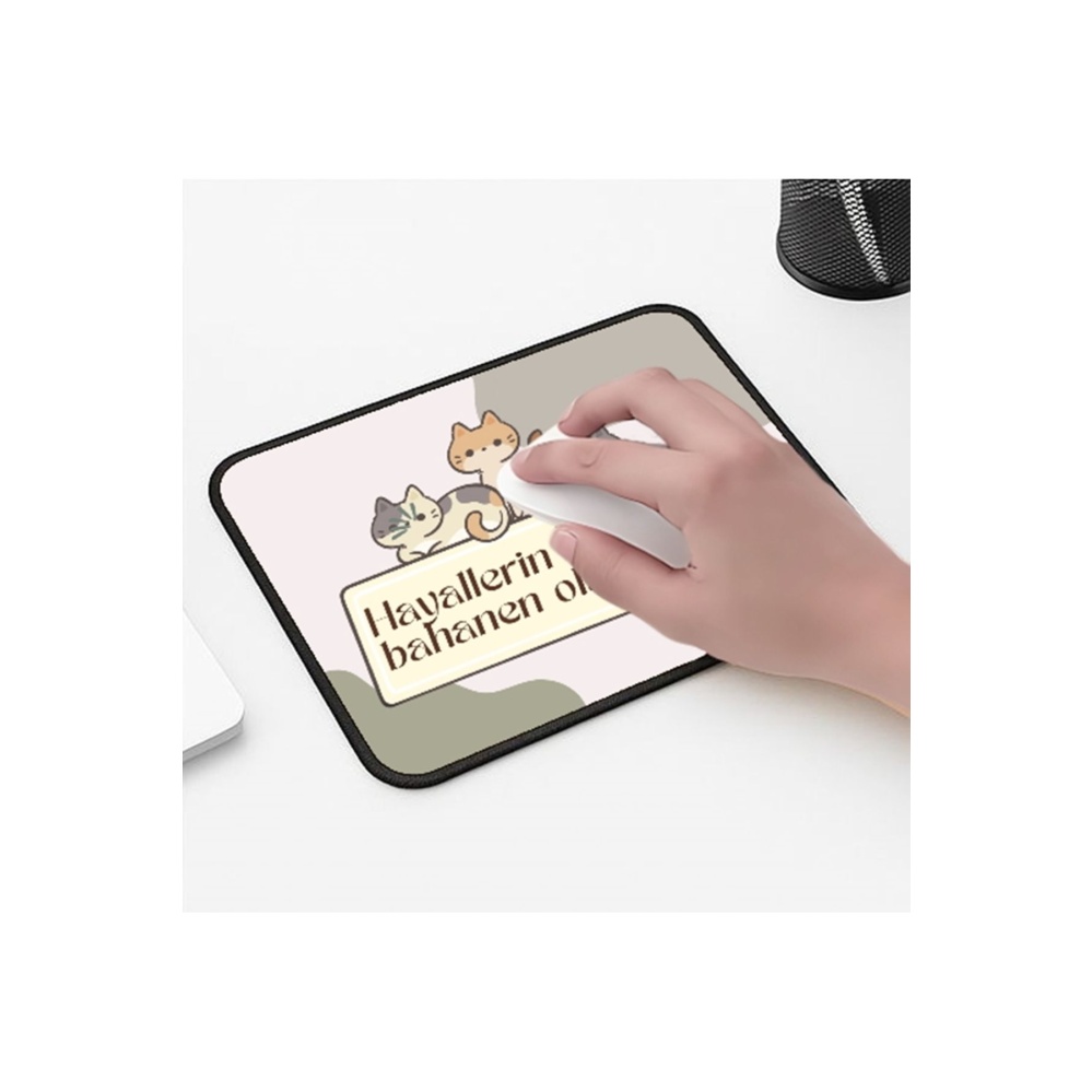 Ponçik Kedi Hayaller Tasarımlı 33x28 Cm Mousepad Kaymaz Taban Rahat Konforlu Mouse Pad
