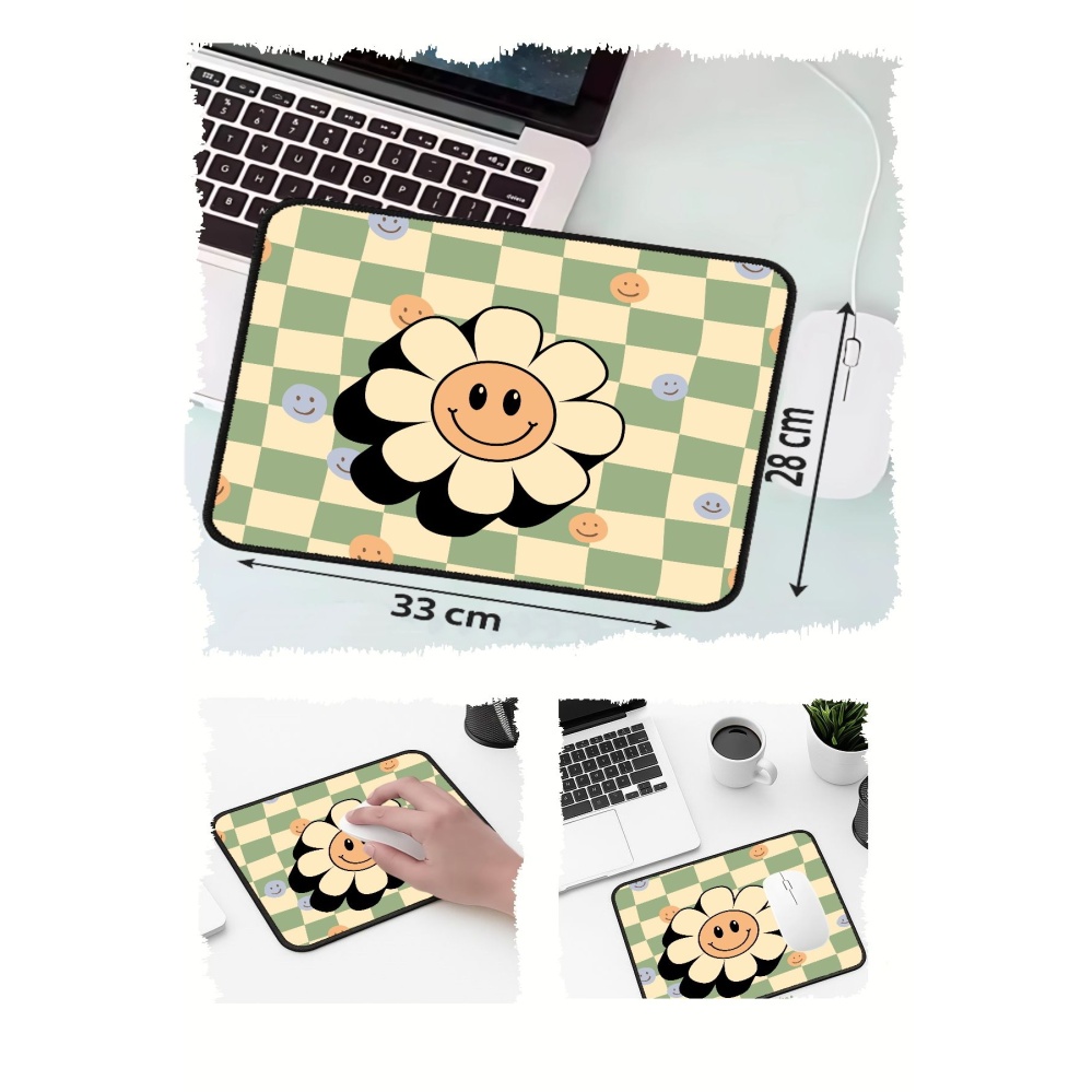 Gülen Surat Çiçek Tasarımlı 33x28 Cm Mousepad Kaymaz Taban Rahat Konforlu Mouse Pad