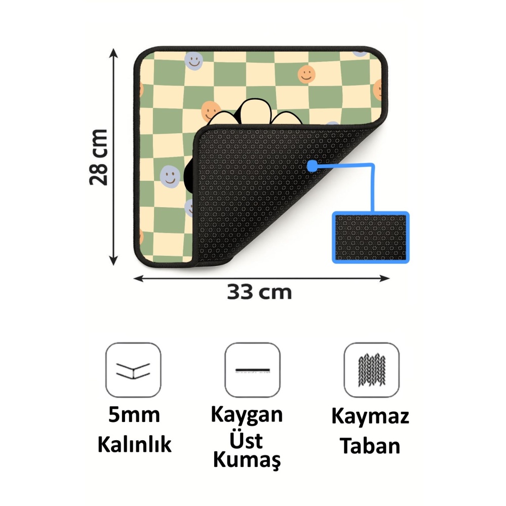 Gülen Surat Çiçek Tasarımlı 33x28 Cm Mousepad Kaymaz Taban Rahat Konforlu Mouse Pad