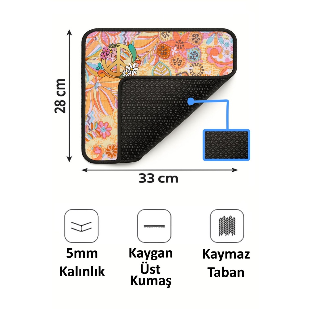 Peace Otantik Tasarımlı 33x28 Cm Mousepad Kaymaz Taban Rahat Konforlu Mouse Pad