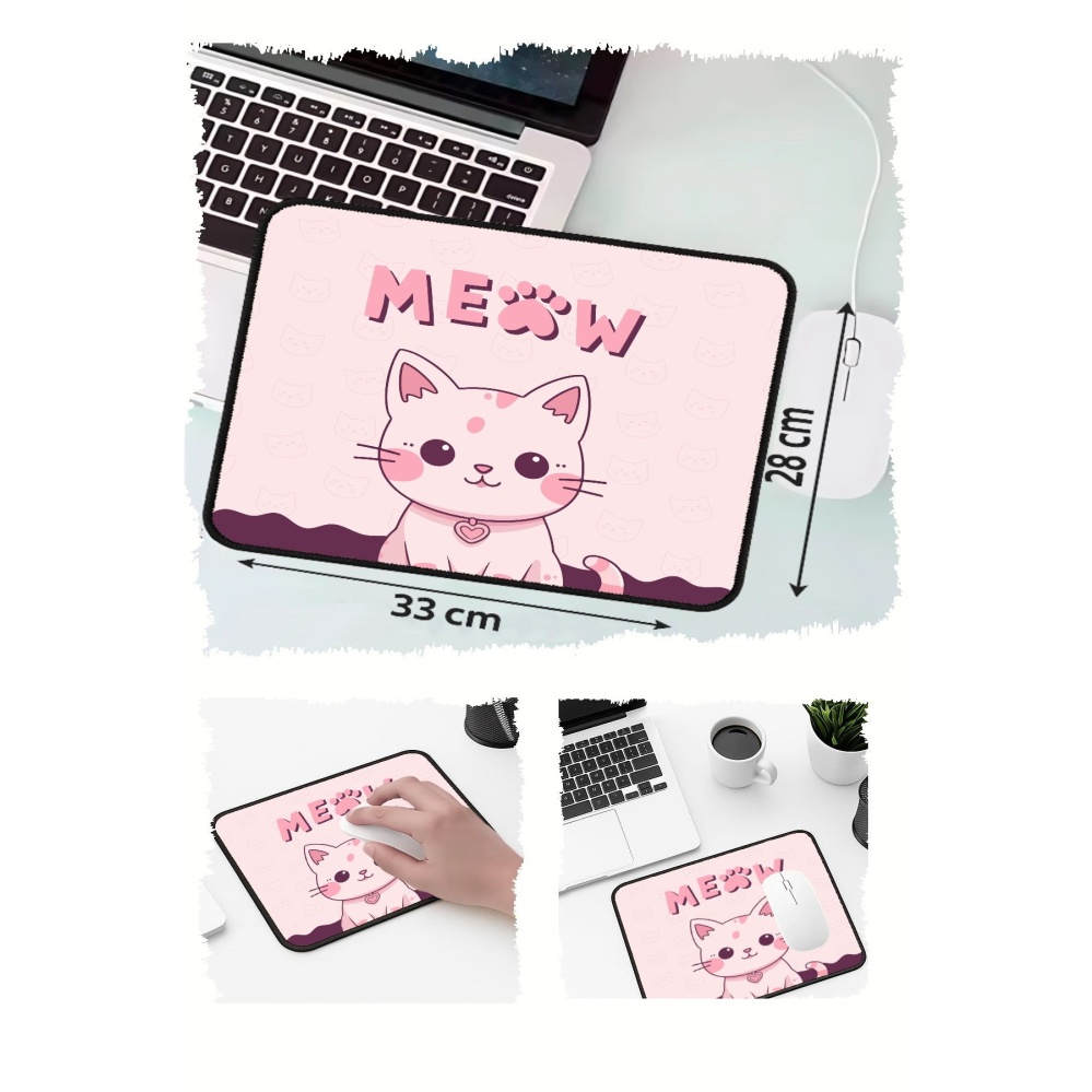 Meow Tatlış Kedi Tasarımlı 33x28 Cm Mousepad Kaymaz Taban Rahat Konforlu Mouse Pad