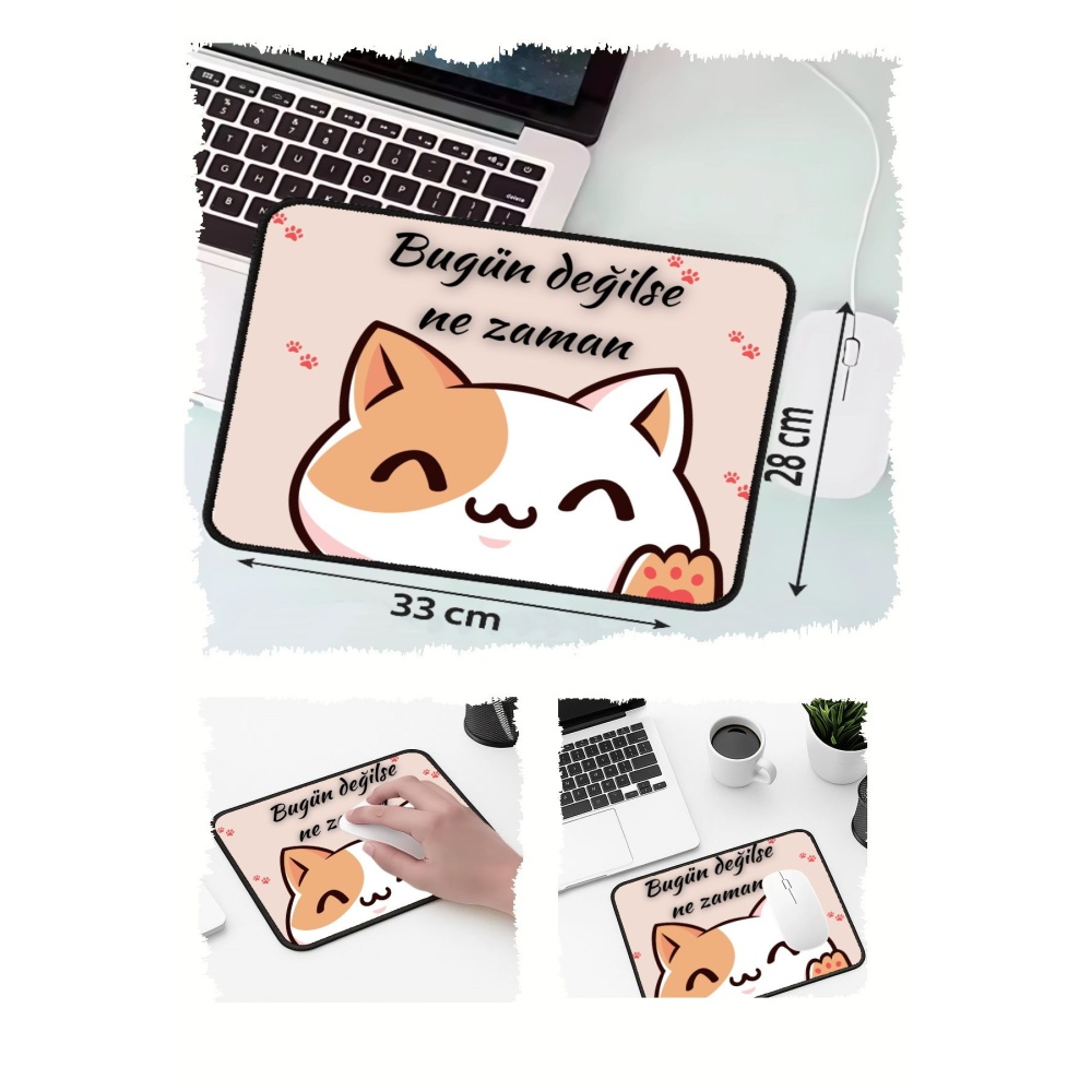 Ne Zaman Kedi Tasarımlı 33x28 Cm Mousepad Kaymaz Taban Rahat Konforlu Mouse Pad