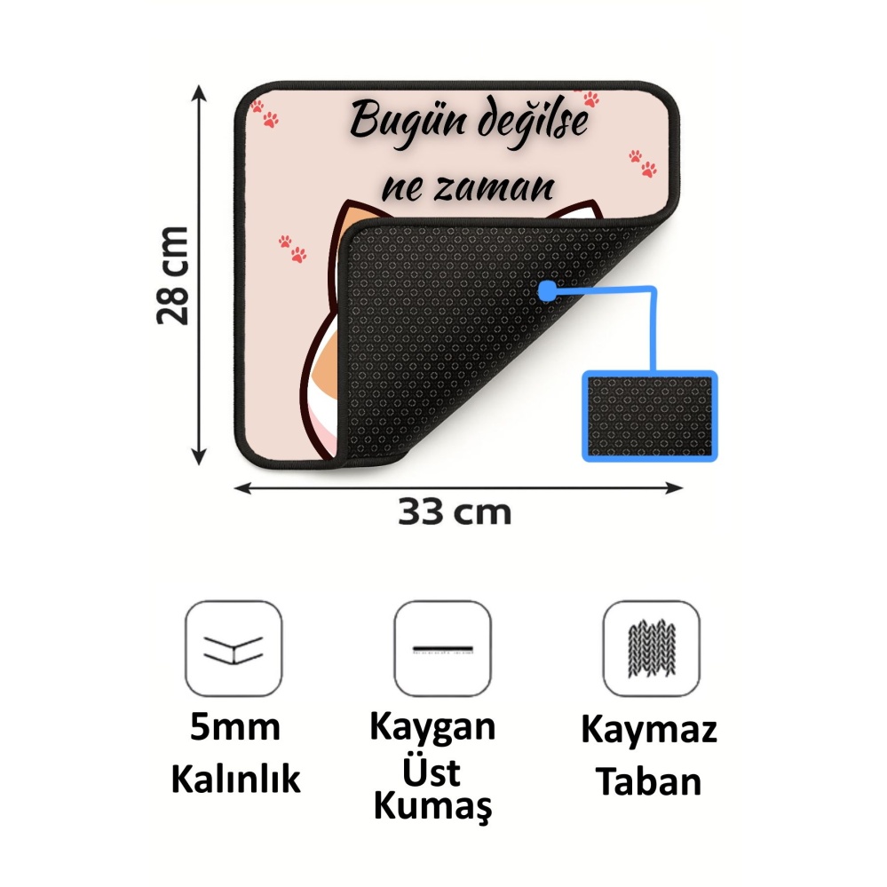 Ne Zaman Kedi Tasarımlı 33x28 Cm Mousepad Kaymaz Taban Rahat Konforlu Mouse Pad